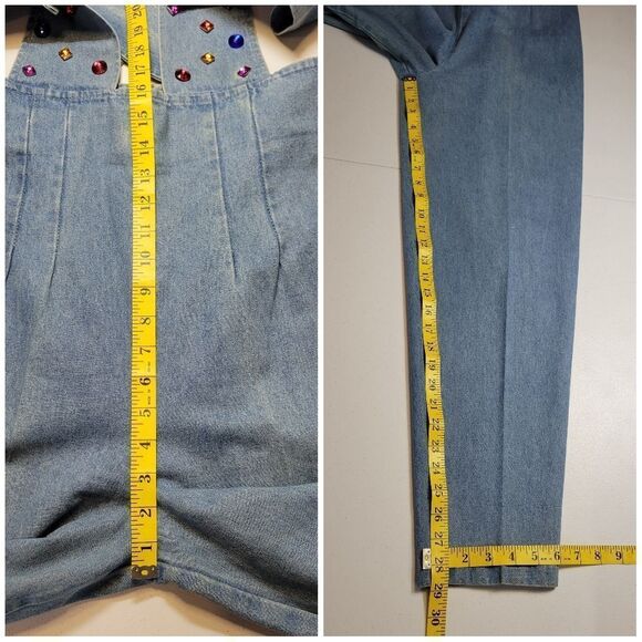 My Michelle Vintage Jumpsuit Overalls Denim Plunging Neckline Colorful Gemstones - Picture 16 of 16